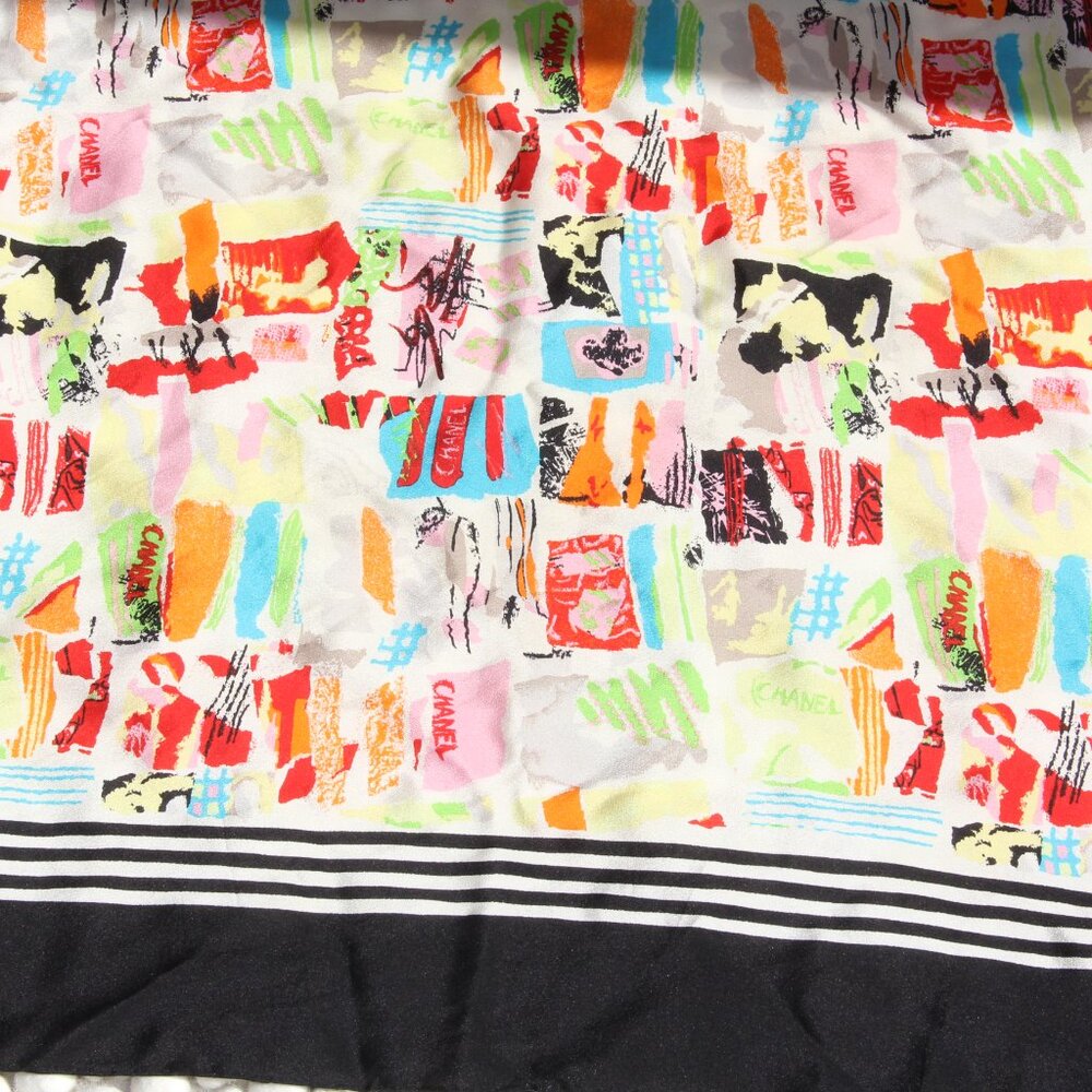 Chanel Black and Multi-Color Silk Scarf. This RARE Color-Authentic Original - Picture 8 of 14